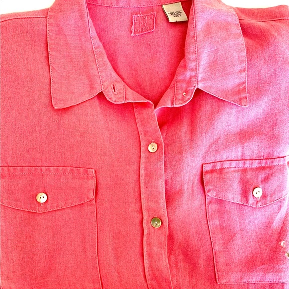 Chico’s Pink Linen Blouse Double Safari Pocket Lino One by Chico’s size 1 - Picture 2 of 3